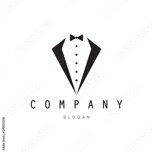 Set of Masculine Tie Tuxedo Suit Gentleman Fashion Tailor Clothes Vintage Classic Logo design.
