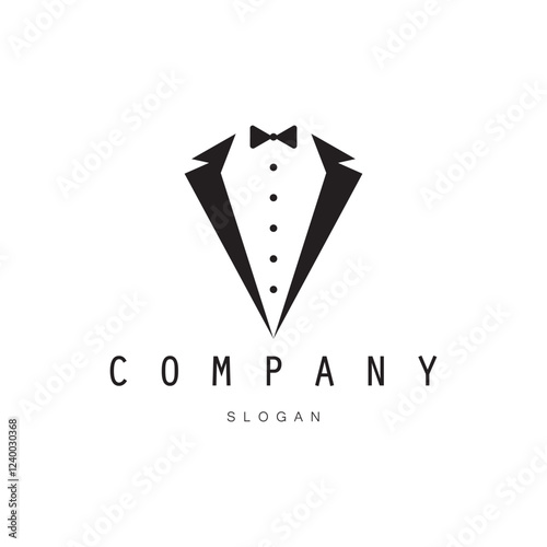 Set of Masculine Tie Tuxedo Suit Gentleman Fashion Tailor Clothes Vintage Classic Logo design.