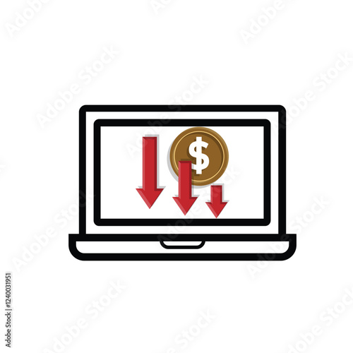 finance icon. financial development vector on white background. the graph goes down or weakens. investment, healthy economy. Mixed design style