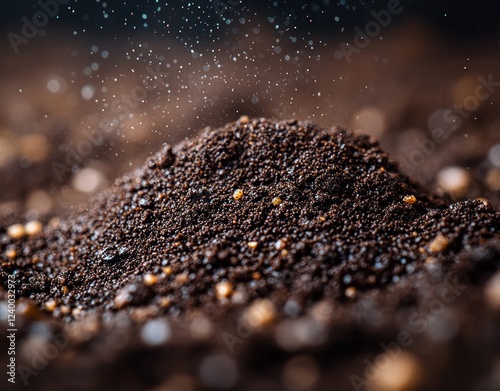 Close Up Macro Photography of Rich Dark Soil Showing Texture and Detail in Natural Light photo