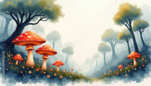 Magical Mushroom Forest Fantasy Tattoo Design photo