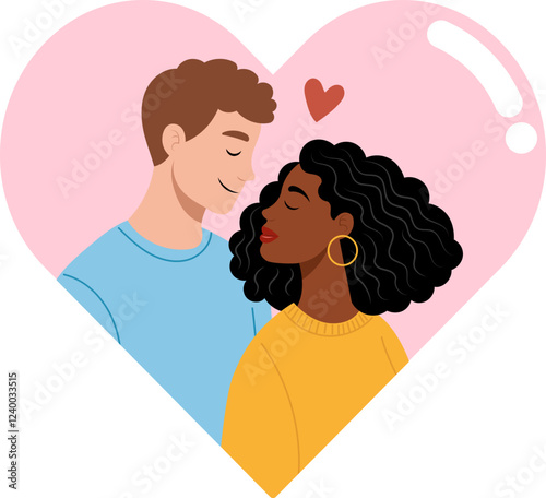 Illustration of a couple standing together, expressing love and affection, Valentine's Day	