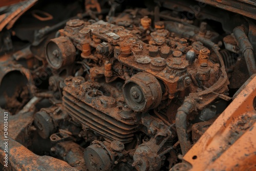 Rusty and Damaged Car Engine Compartment