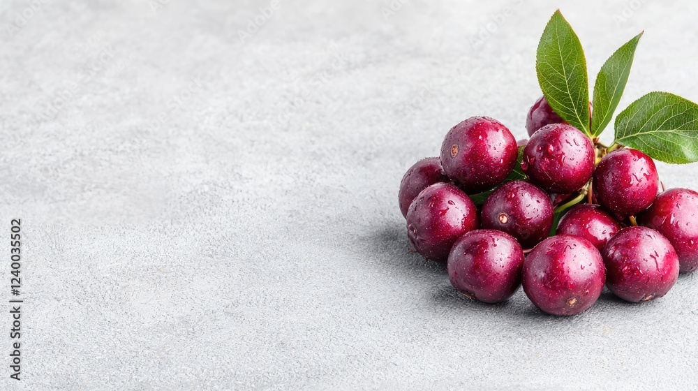 Fresh red cherries on grey background