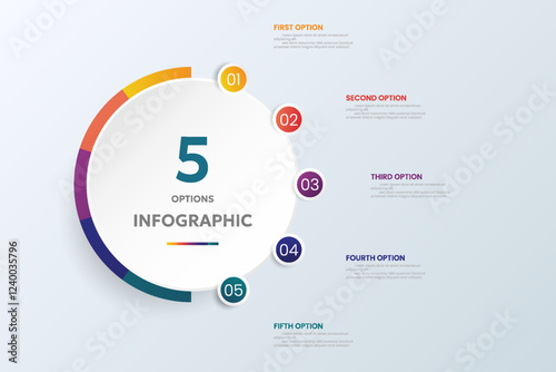 Circle chart infographic template with 5 options for presentations