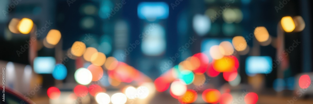 City lights glow brightly on a bustling street during nighttime, with vehicles navigating through a vibrant urban landscape City lights glow brightly on a bustling street during nighttime, with vehicles navigating through a vibrant urban landscape