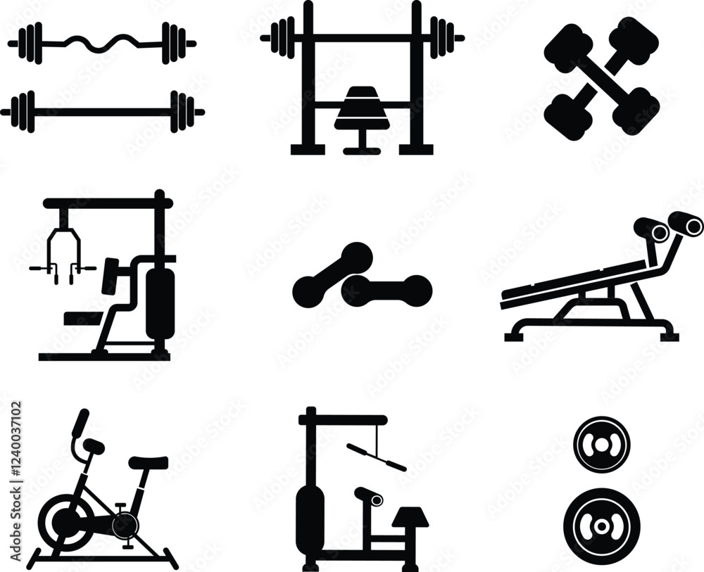 Fitness and exercise icons set. Weight Loss gym vector flat and line collection isolated on transparent background. Muscular build, dumbbell, running cycling for healthy life style web and app. Fitness and exercise icons set. Weight Loss gym vector flat and line collection isolated on transparent background. Muscular build, dumbbell, running cycling for healthy life style web and app.