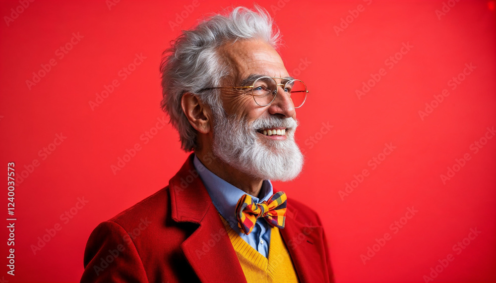 fashionably dressed in bright clothes, gray-haired stylish grandfather fashionably dressed in bright clothes, gray-haired stylish grandfather