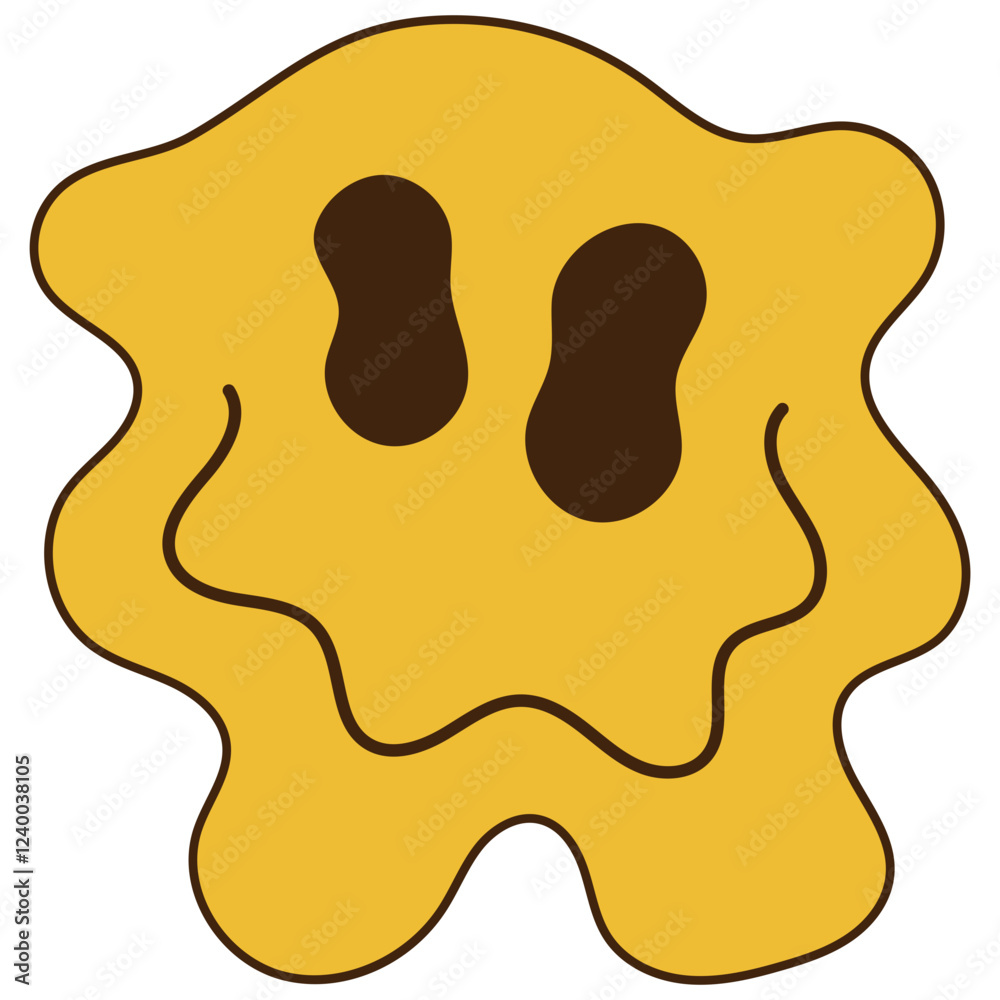 Obraz premium Psychedelic Dripping Smiling Character. Isolated on White Background.