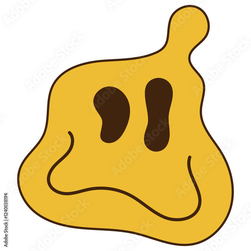 Psychedelic Dripping Smiling Character. Isolated on White Background.