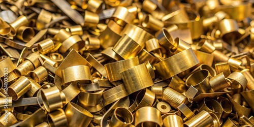 Brass scrap material from turning process with scratches and uneven edges, manufacturing, wear,  manufacturing, wear,brass photo