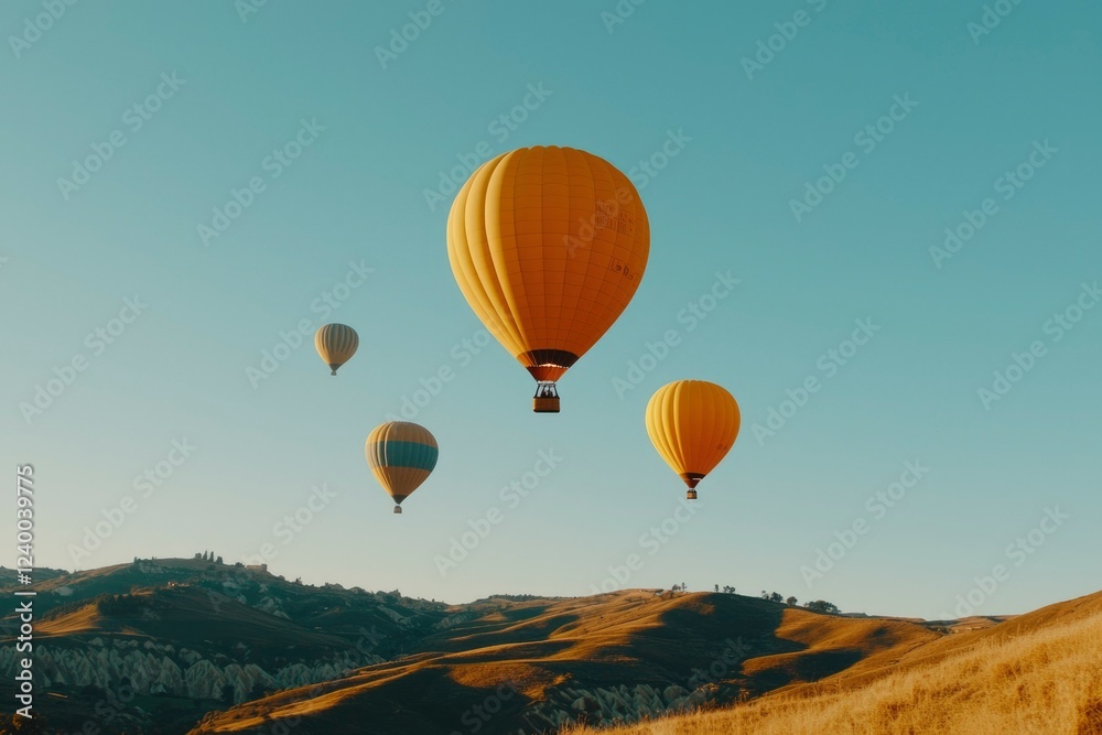 Fototapeta premium Hot Air Balloons Soaring Over Rolling Hills