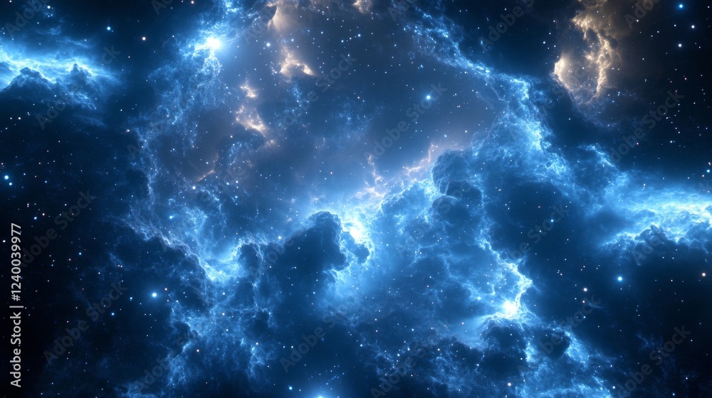 Fototapeta premium Luminous Blue Nebula in Dark Space