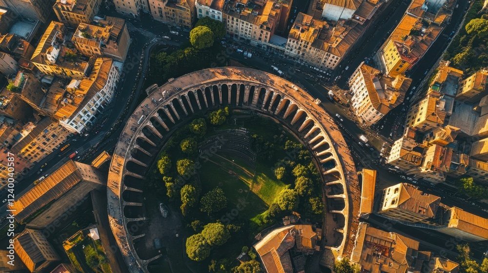 Rome aerial capture of ancient aqueducts blending into the modern urban landscape