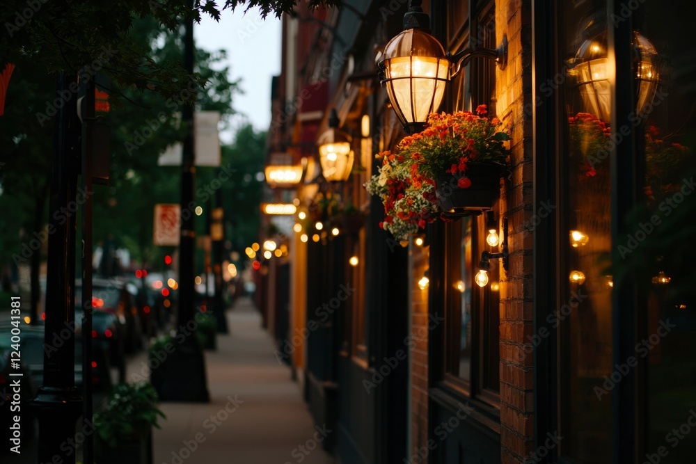 custom made wallpaper toronto digitalEvening City Street Scene with Warm Lighting and Flowers