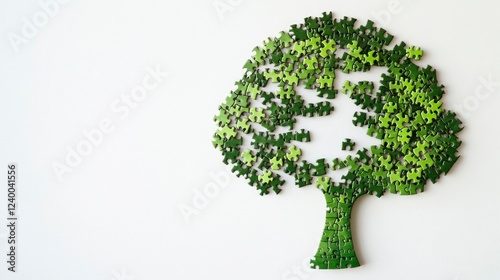 Vibrant green tree-shaped jigsaw puzzle art creative workspace digital art minimalistic close-up nature theme