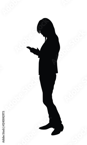 The silhouette of a woman standing using her phone emphasizes the connection women have with technology