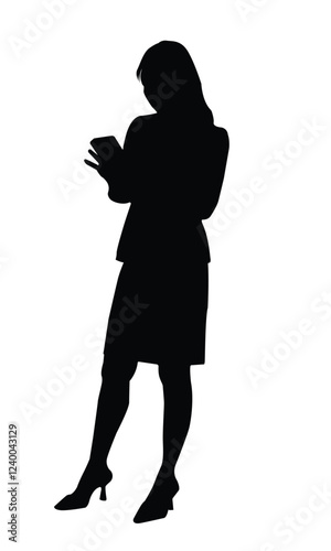 The silhouette of a woman standing using her phone emphasizes the connection women have with technology