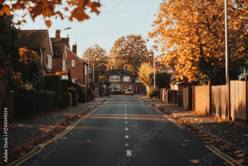 Autumnal Residential Street Scene With Car