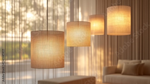 Textured Cylinder Pendant Lights in Modern Interior