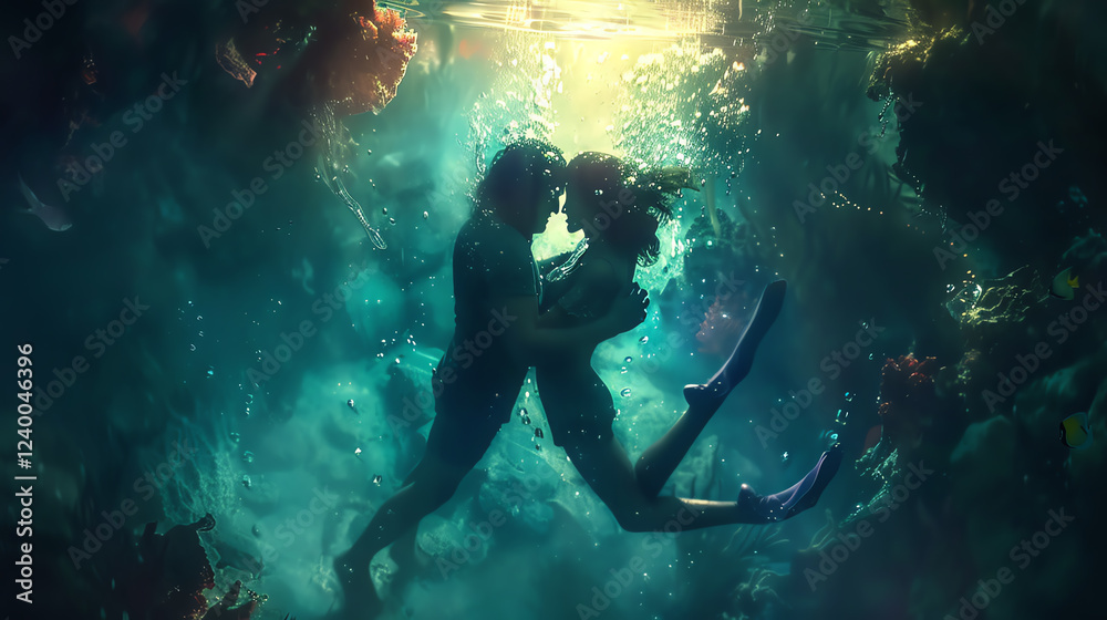 custom made wallpaper toronto digitalExplore the depths of love with a digital rendering of a couple sharing a tender moment in an underwater world Use photorealistic techniques to convey the beauty of their connection from a high angle,