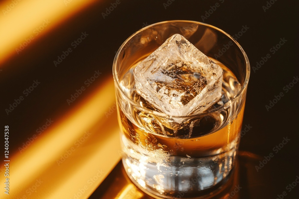 Golden Hour Whiskey Glass With Ice Cube Golden Hour Whiskey Glass With Ice Cube