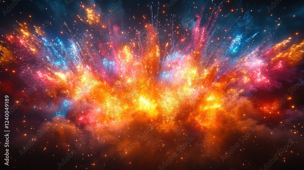 Fototapeta premium Vibrant Colorful Explosion of Light and Energy in the Night Sky