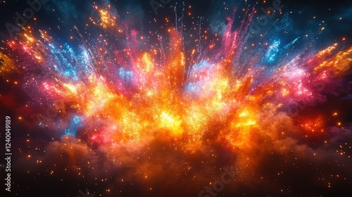Vibrant Colorful Explosion of Light and Energy in the Night Sky
