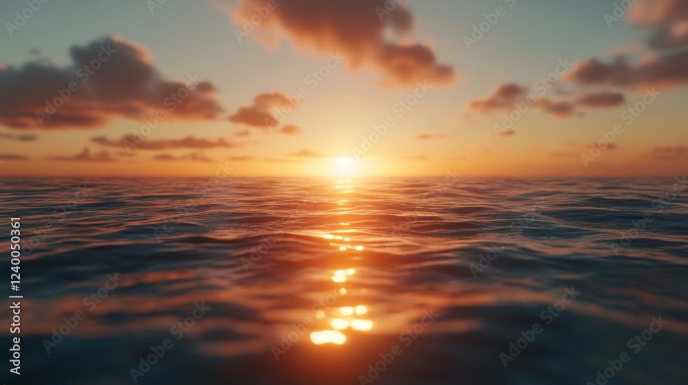 Fototapeta premium Orange Sunset Over Calm Ocean Water