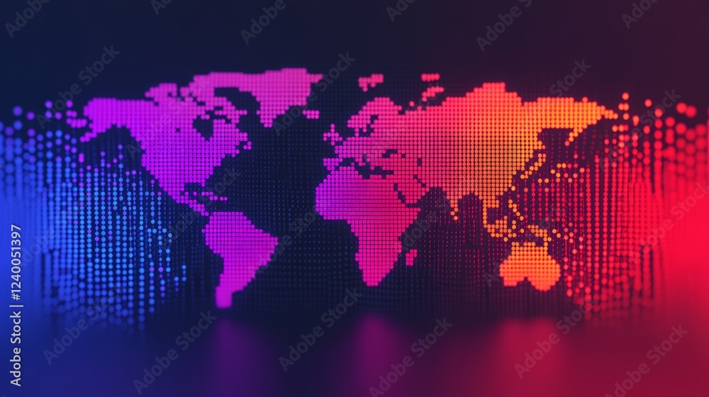 Obraz premium Colorful Dotted World Map with Digital Effect for Technology and Global Themes