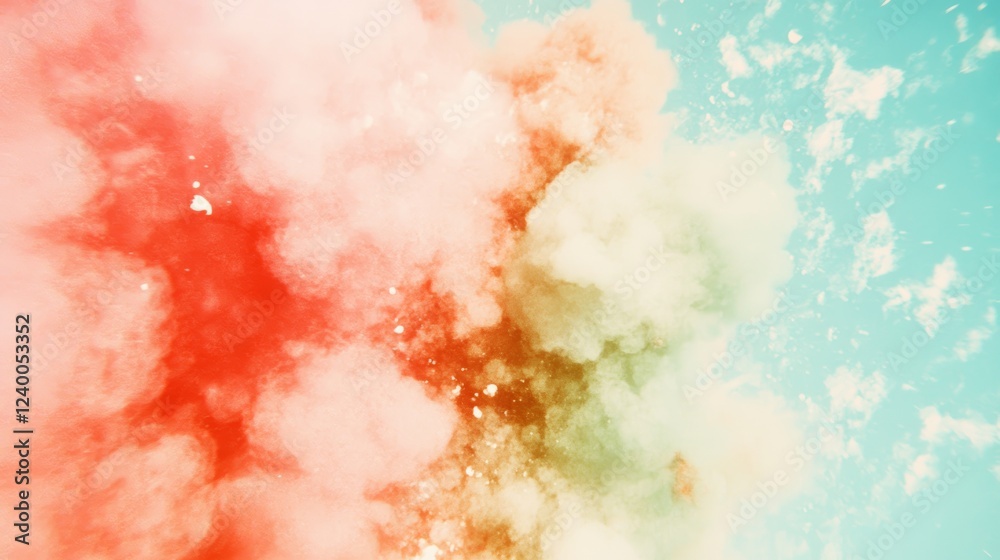 Obraz premium Abstract pastel colored smoke clouds collide and swirl against a light blue backdrop.