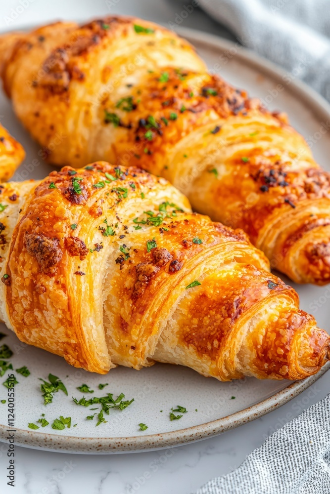 Golden Brown Croissants with Fresh Parsley Garnish Golden Brown Croissants with Fresh Parsley Garnish
