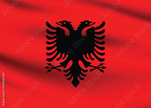 Albania flag official colors and proportion digital vector illustration. Pleated flag.