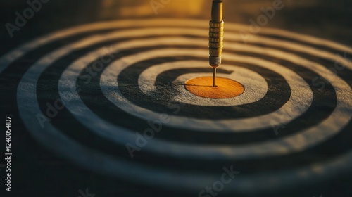 Obraz na płótnie Business goal achievement, dart striking bullseye, symbolizing precision and success in strategic planning, focus on objectives, clear target alignment w salonie