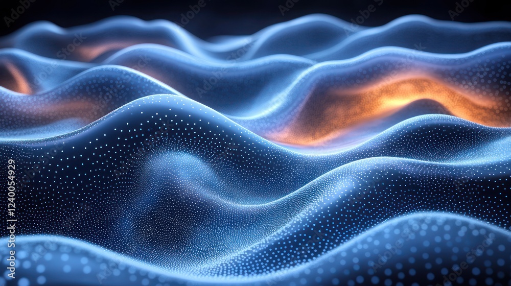 Fototapeta premium Futuristic Abstract Digital Waves Background with Glowing Blue Dots and Ambient Lighting