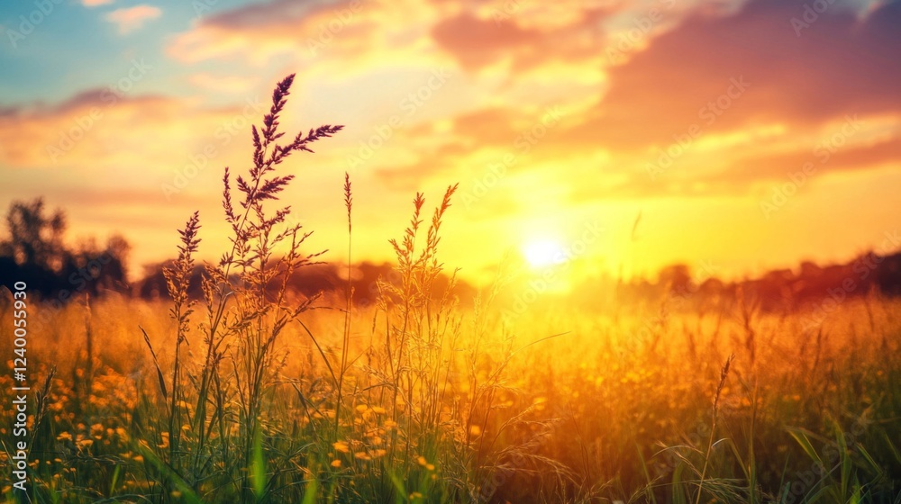 Obraz premium Vibrant Sunset Over Golden Field