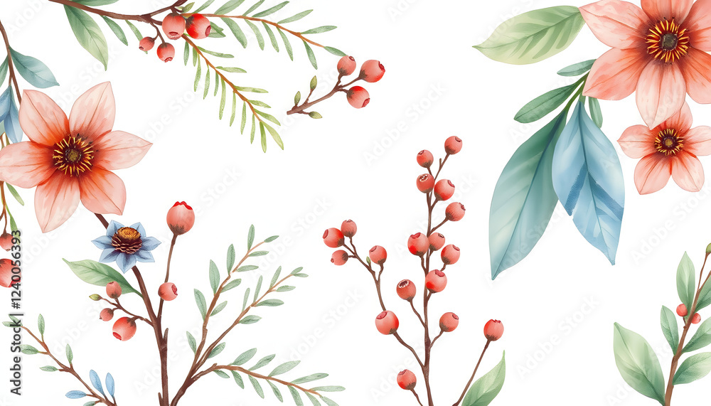 Obraz premium Watercolor winter botanical illustration isolated on white background. Hand drawn season set. isolated with white shades