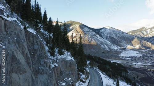 Revealing the city of Silverton in the background amidst large mountains in Colorado.