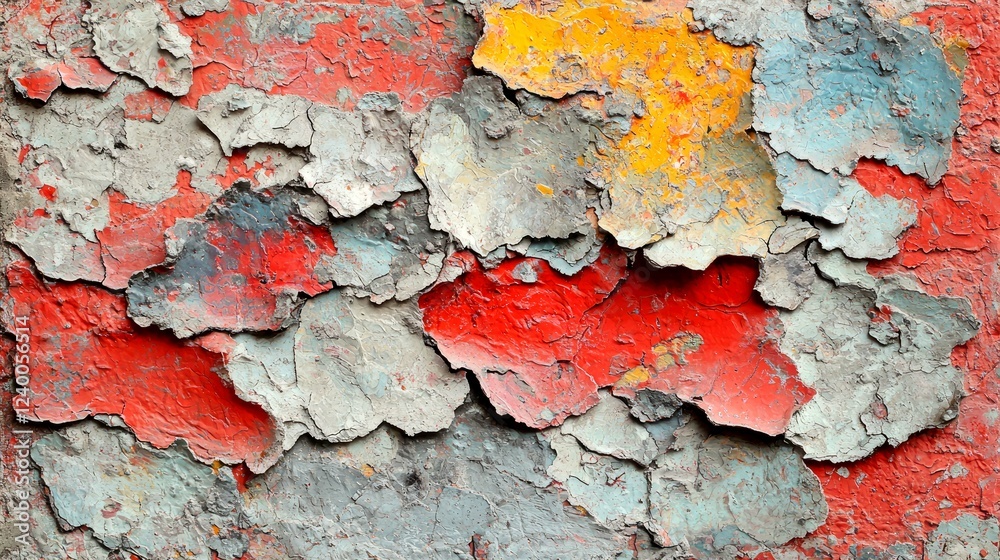 Obraz premium Abstract Weathered Texture: Red, Grey, and Peeling Paint on a Rustic Surface