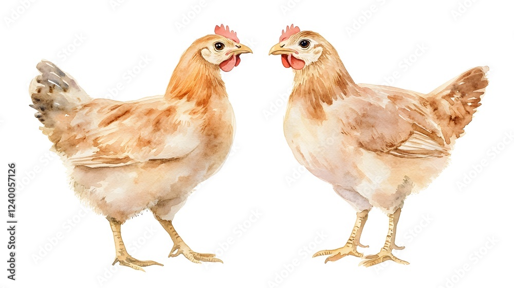 Fototapeta premium Two Light Brown Chickens Facing Each Other