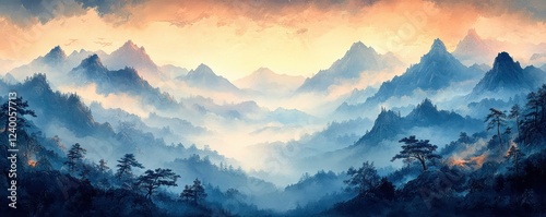 Misty Mountain Landscape with Peaks and Fog in Tatra Mountains Poland