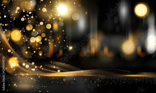 A black and gold background with a lot of sparkles