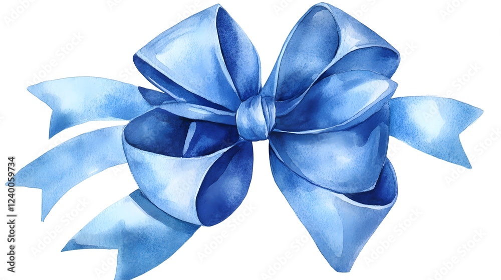 Watercolor painting of a blue ribbon bow Watercolor painting of a blue ribbon bow
