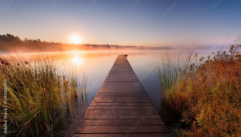Naklejka premium wooden bridge over lake