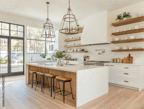Bright Modern Farmhouse Kitchen Island and Decor