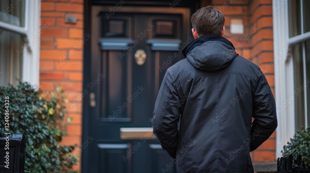 Bailiff Debt Collector Man Knocking Door, Bailiff Debt Collector Man Knocking Door,