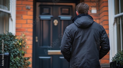 Bailiff Debt Collector Man Knocking Door, 