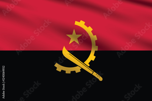 Angola flag official colors and proportion digital vector illustration. Pleated flag.
