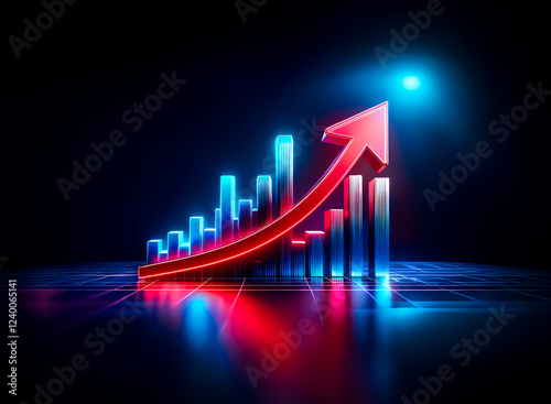 A vibrant upward trending graph, rendered in glowing red and blue, symbolizes growth and success against a dark background.  The 3D design is sleek and modern, reflecting progress and positive momentu photo