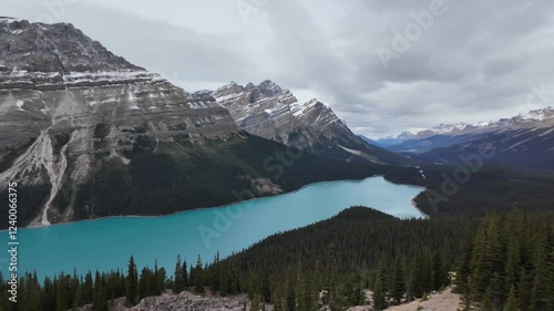 A birdview from the Peyto Lake, taken duirng the fall time photo